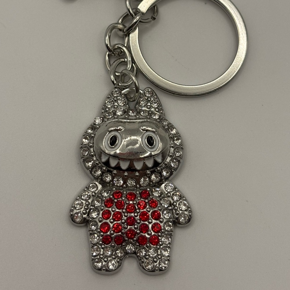 Monsters Red Crystal Silver tone Bag Charm Keychain